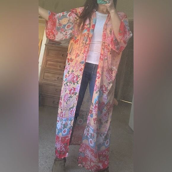 Bohemian Sheer Floral Kimono Robe - Picture 4 of 8